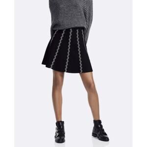 Maje Jigole Jacquard Zig Zag Knit Sweater Skater Skirt Black White M